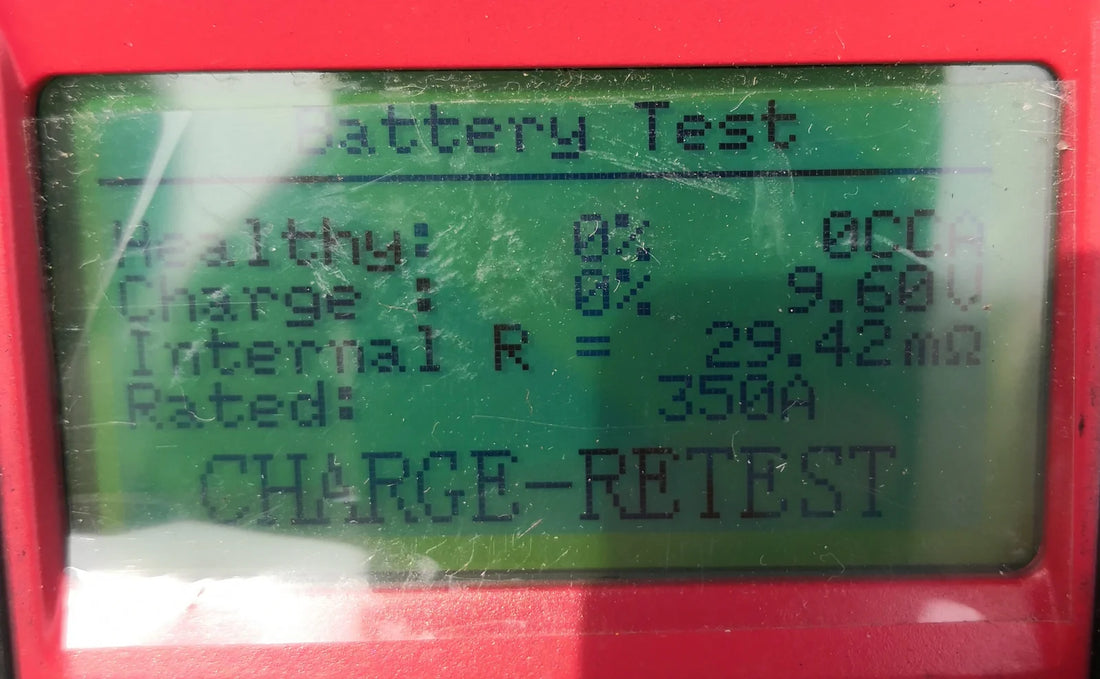 Battery tester showing a charge and retest result caused by an unreliable battery reading