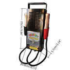 100A Analog Battery Load Tester rear view showing Battery Analysis guide and Temperature Compensation table