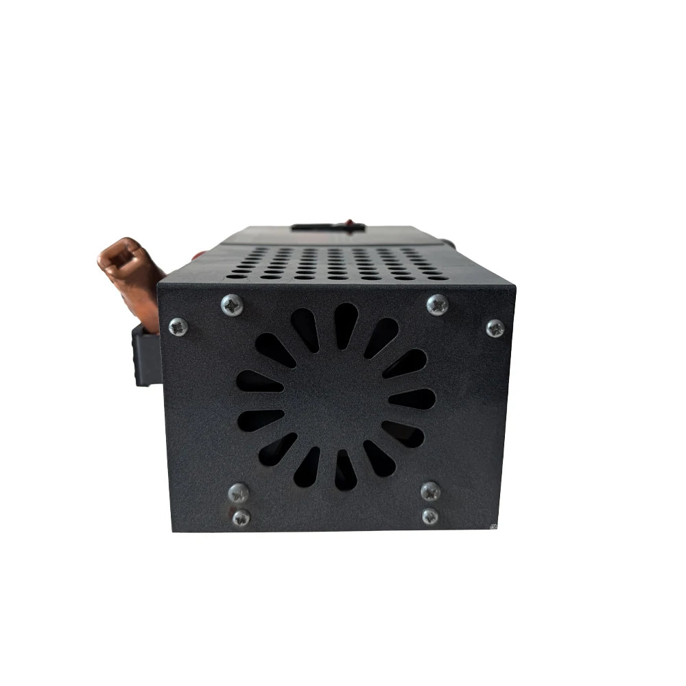 100A Battery Tester side view showing circular fan vent for heat dissipation
