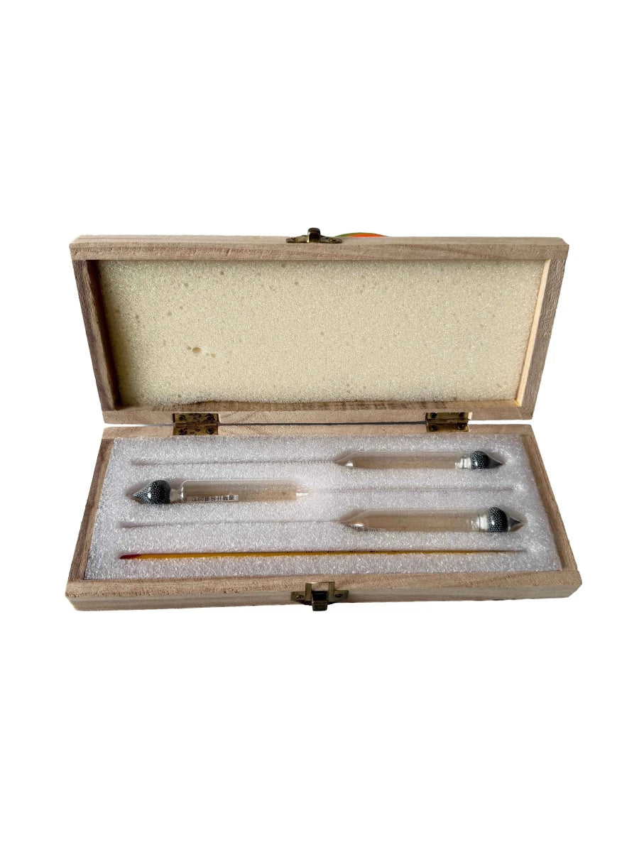 Alcohol Hydrometer Set 0-100% | 3-Piece with Wooden Box - Platrex